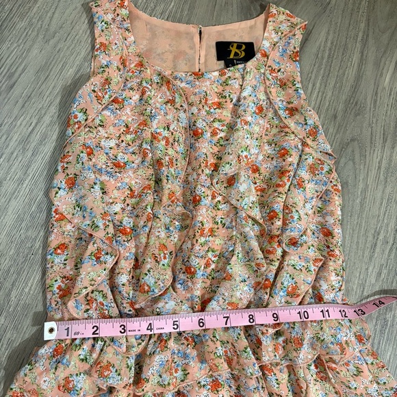 Sachin + Babi Anthropologie Peach Floral Mini Dress Ruffle Sleeveless Sz 0 - Picture 10 of 13